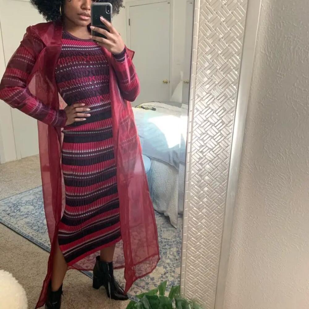 Opening Ceremony Burgundy Striped Midi Dress SMALL Ribbed Knit Designer $475